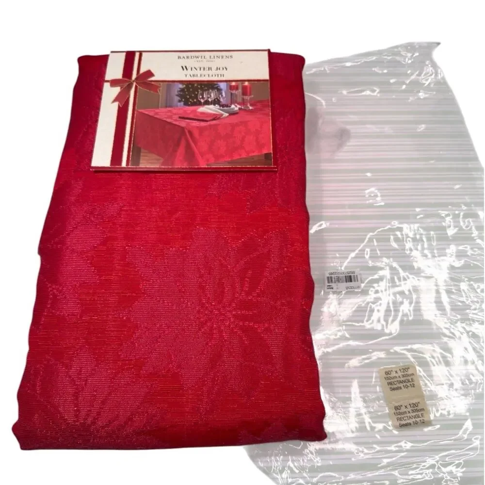 NEW Bardwil Winter Joy Tablecloth Red Damask Poinsettia 60” x 120” Christmas NIP